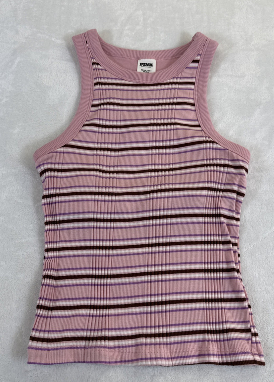 PINK Victoria's Secret Pink Striped Ribbed Tank Bra Top Size XS Benefits Charity